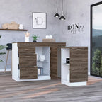 Isla de cocina con 3 cajones y gabinete, blanco y nogal oscuro