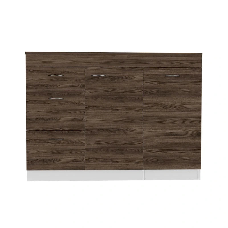 Kitchen Island with 3 Drawers and Cabinet, White and Dark Walnut