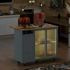 Isla de cocina de 44 pulgadas con superficie abatible, iluminación LED y almacenamiento