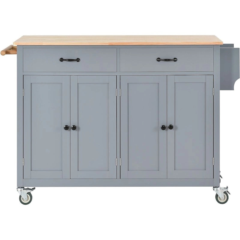 Kitchen Island Cart with Solid Wood Top and Locking Wheels