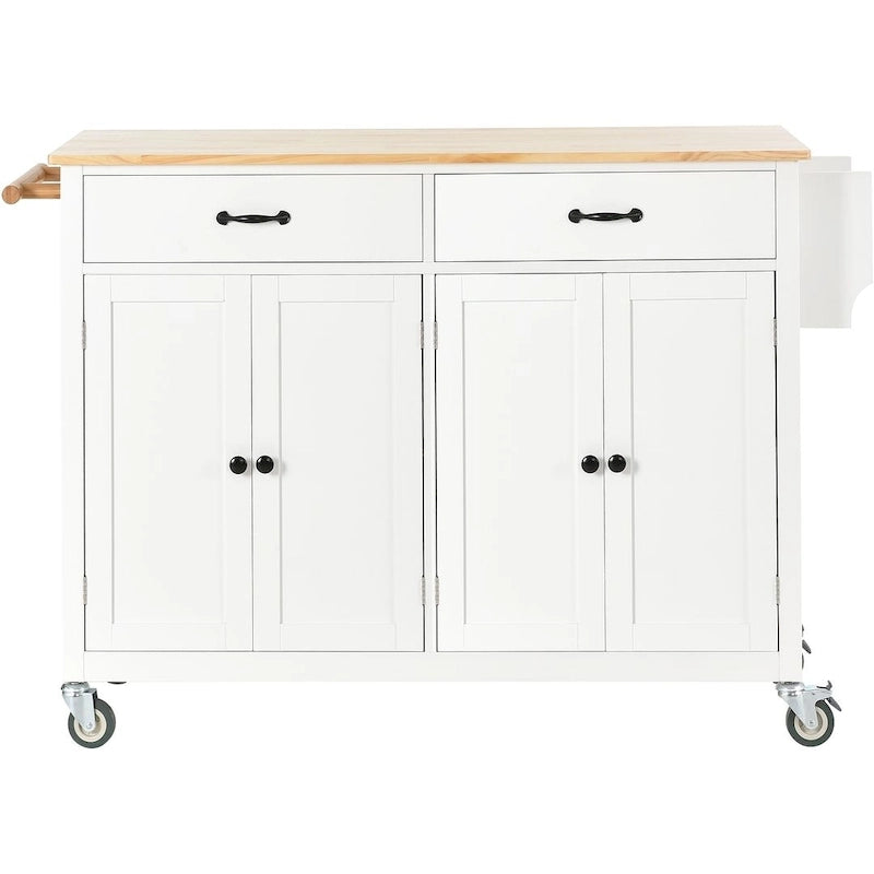 Kitchen Island Cart with Solid Wood Top and Locking Wheels
