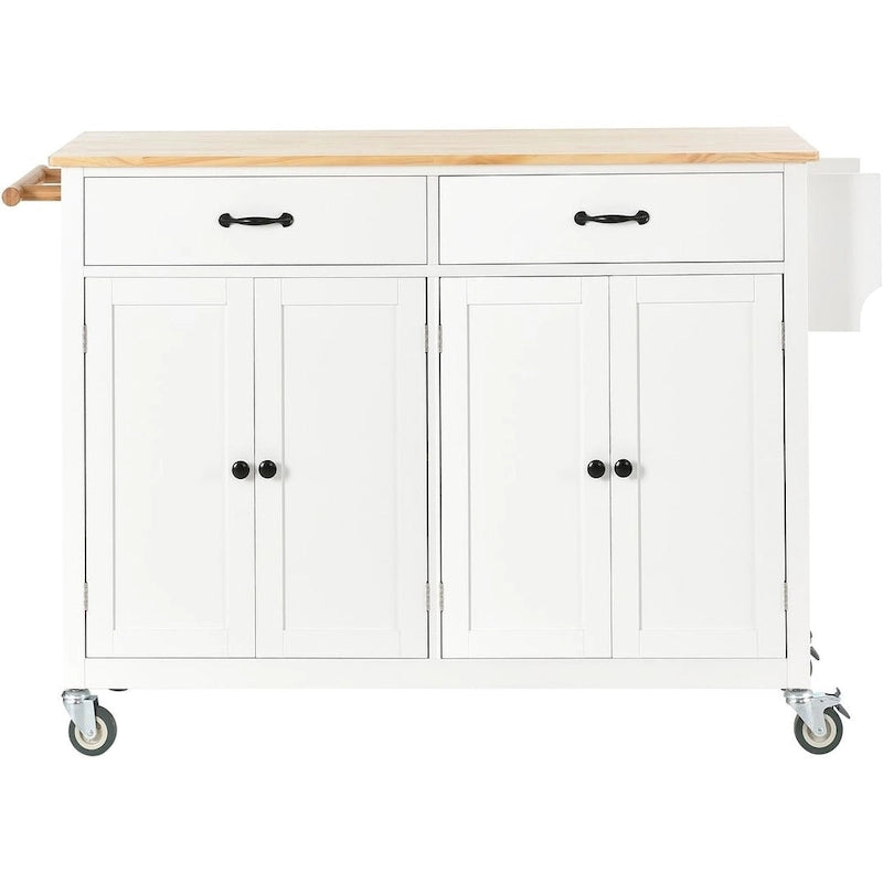 Kitchen Island Cart with Solid Wood Top and Locking Wheels
