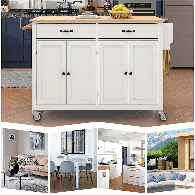 Kitchen Island Cart with Solid Wood Top and Locking Wheels