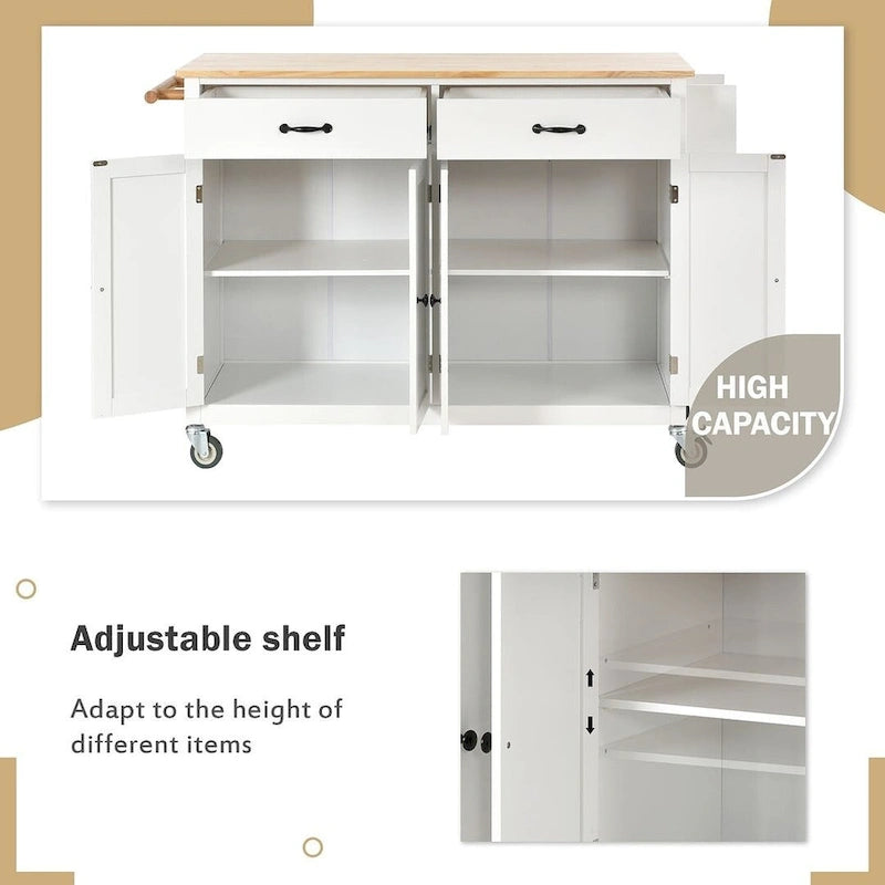 Kitchen Island Cart with Solid Wood Top and Locking Wheels