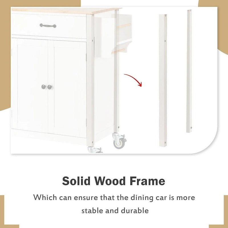Kitchen Island Cart with Solid Wood Top and Locking Wheels
