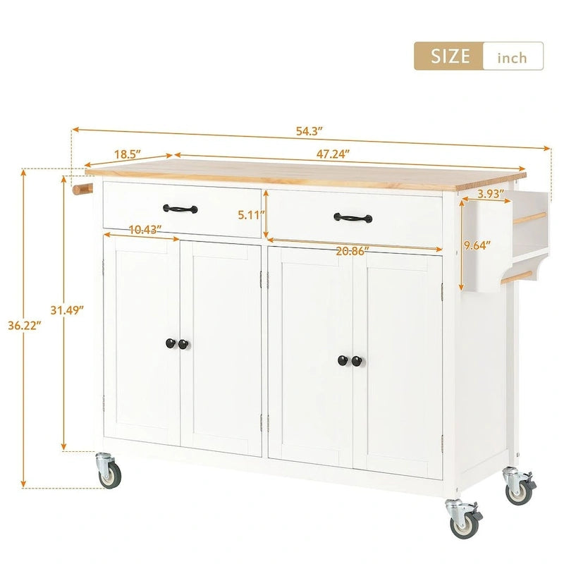 Kitchen Island Cart with Solid Wood Top and Locking Wheels
