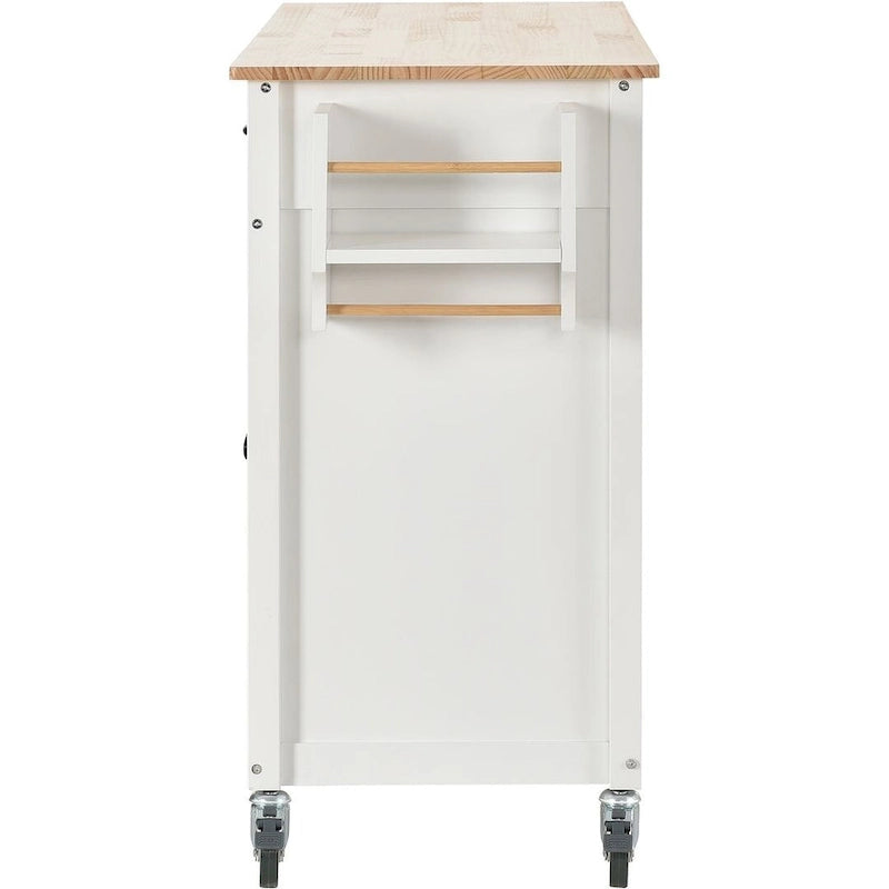 Kitchen Island Cart with Solid Wood Top and Locking Wheels
