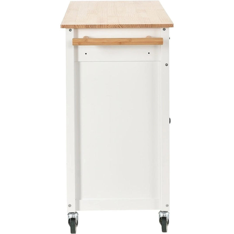 Kitchen Island Cart with Solid Wood Top and Locking Wheels