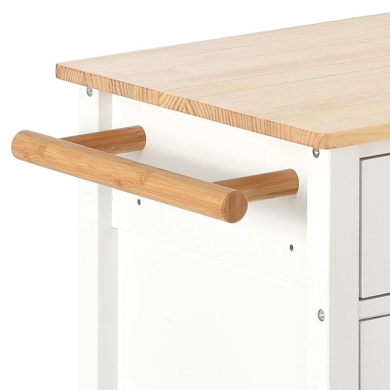 Kitchen Island Cart with Solid Wood Top and Locking Wheels