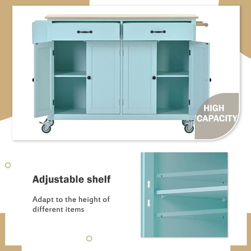 Kitchen Island Cart with Solid Wood Top and Locking Wheels