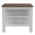 Open Kitchen Island with Three Shelves, White and Walnut