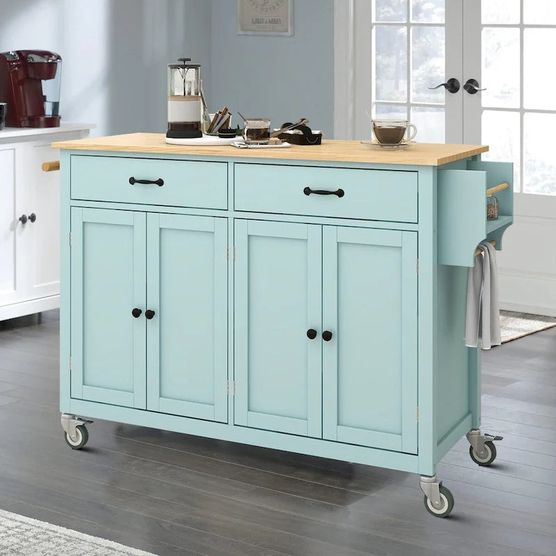 Wooden Kitchen Island Cart with Drawers and Cabinets
