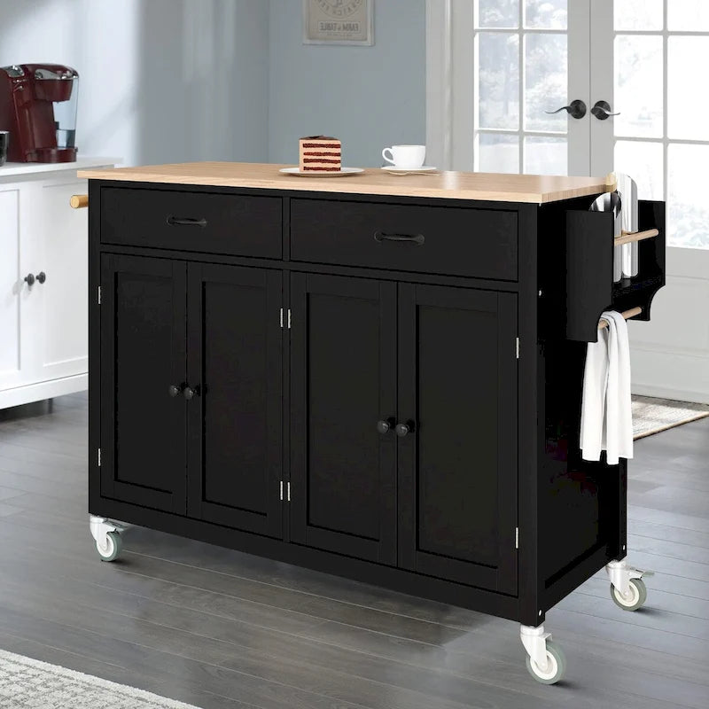 Wooden Kitchen Island Cart with Drawers and Cabinets