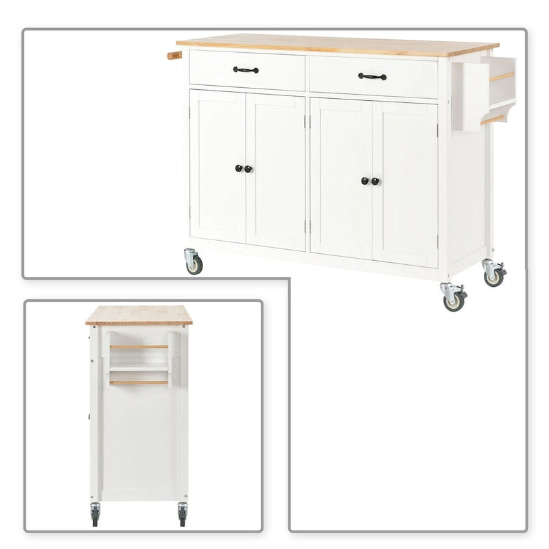Wooden Kitchen Island Cart with Drawers and Cabinets