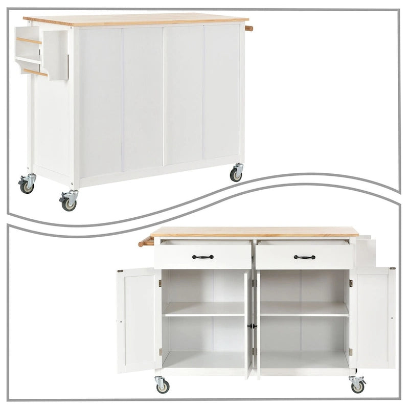 Wooden Kitchen Island Cart with Drawers and Cabinets