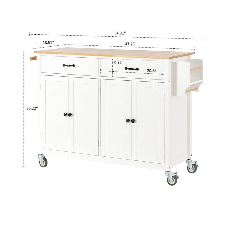 Wooden Kitchen Island Cart with Drawers and Cabinets