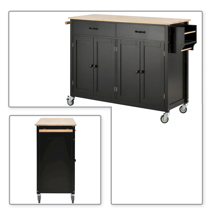 Wooden Kitchen Island Cart with Drawers and Cabinets