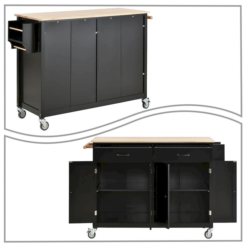 Wooden Kitchen Island Cart with Drawers and Cabinets