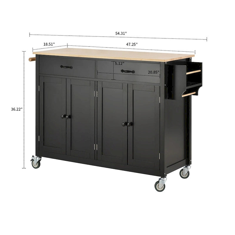 Wooden Kitchen Island Cart with Drawers and Cabinets