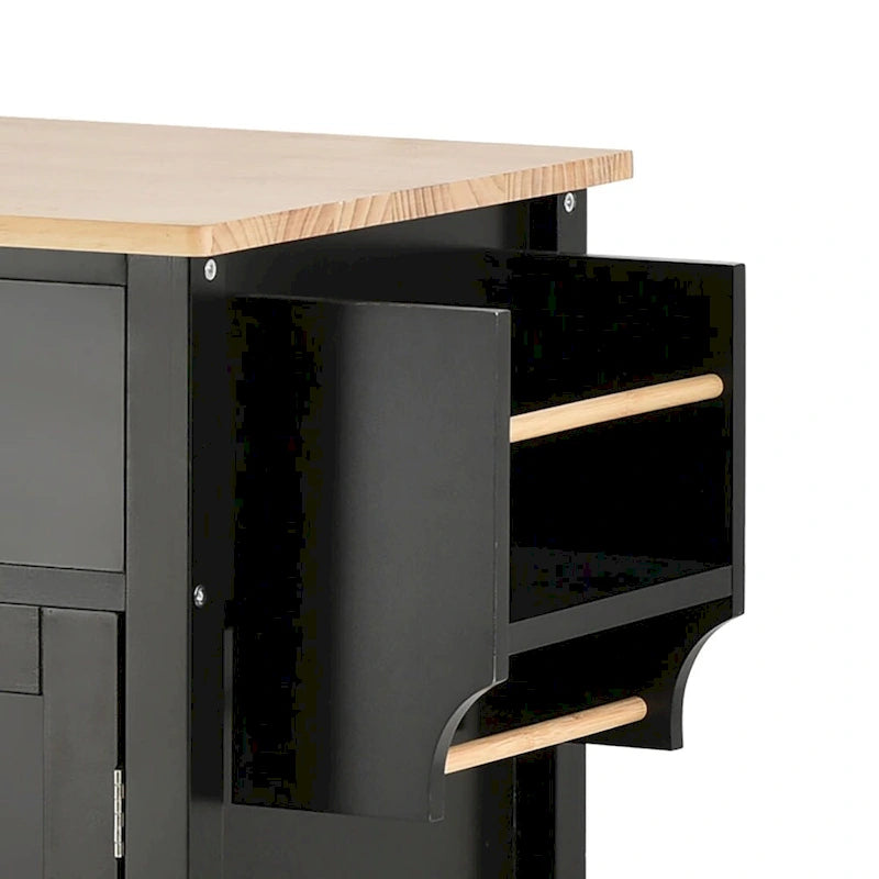 Wooden Kitchen Island Cart with Drawers and Cabinets