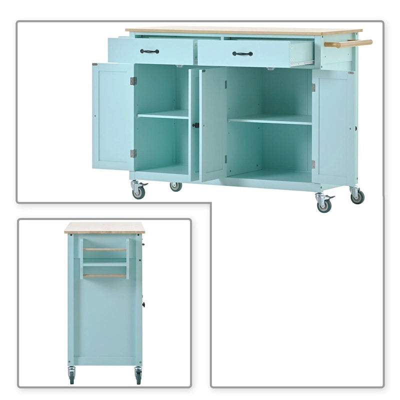 Wooden Kitchen Island Cart with Drawers and Cabinets