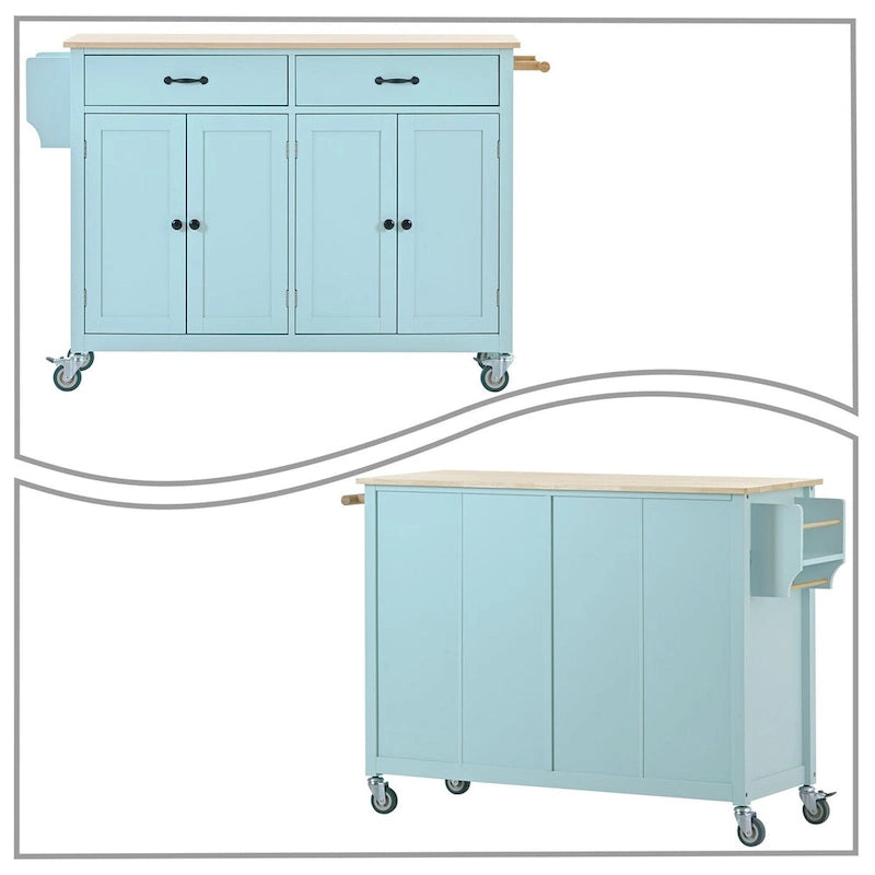 Wooden Kitchen Island Cart with Drawers and Cabinets