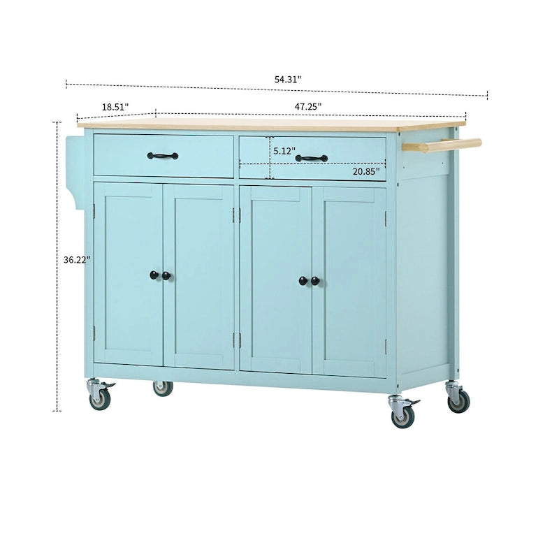 Wooden Kitchen Island Cart with Drawers and Cabinets