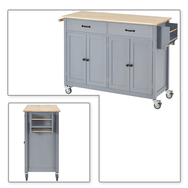 Wooden Kitchen Island Cart with Drawers and Cabinets