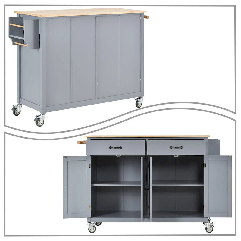 Wooden Kitchen Island Cart with Drawers and Cabinets