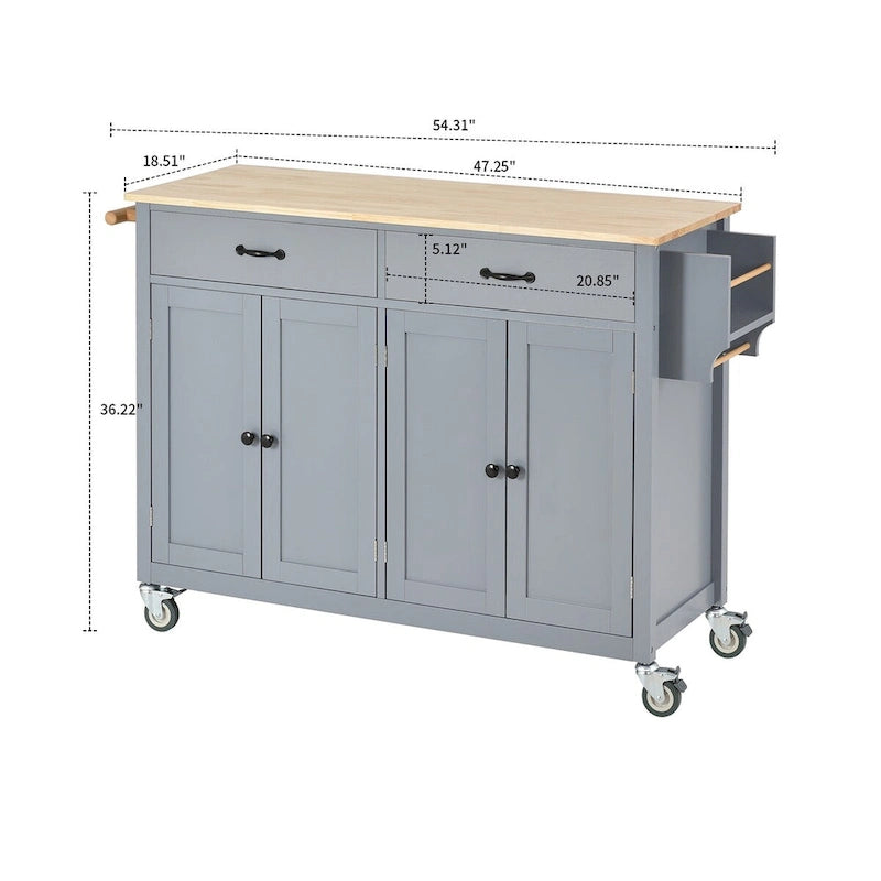 Wooden Kitchen Island Cart with Drawers and Cabinets