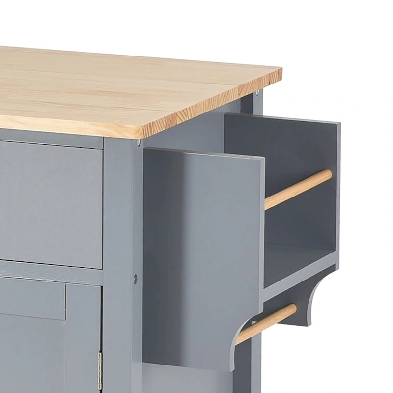 Wooden Kitchen Island Cart with Drawers and Cabinets