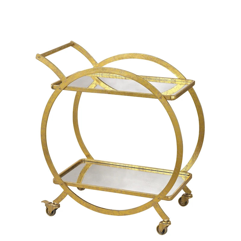 Gold Metal and Glass Rolling Bar Cart