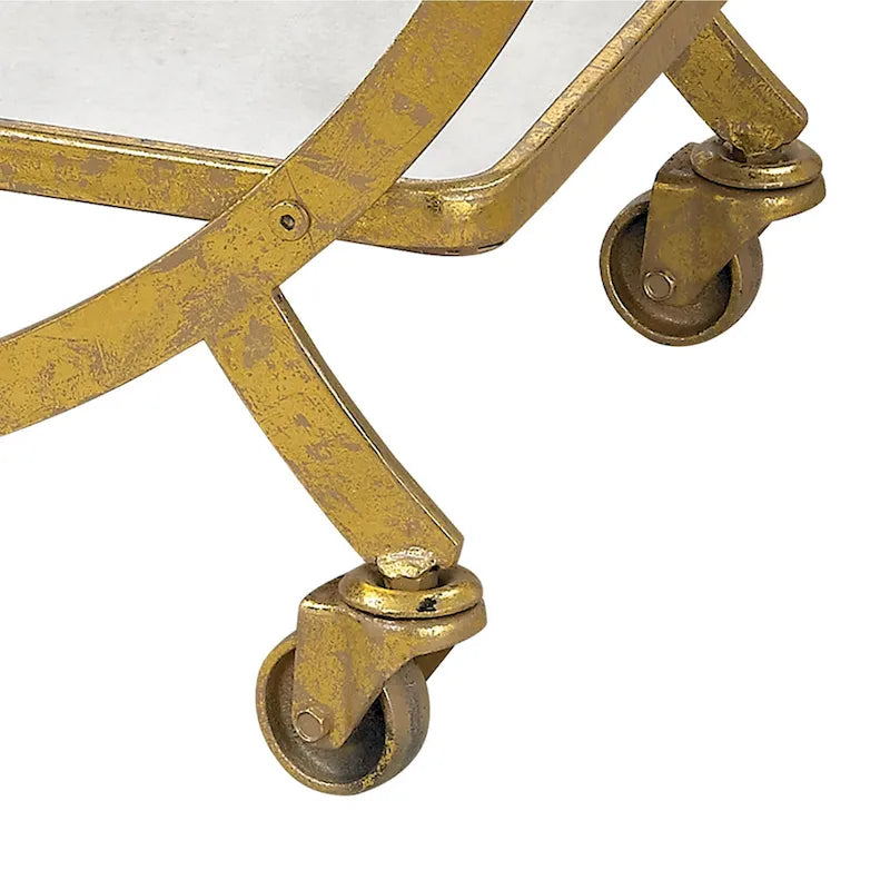 Gold Metal and Glass Rolling Bar Cart