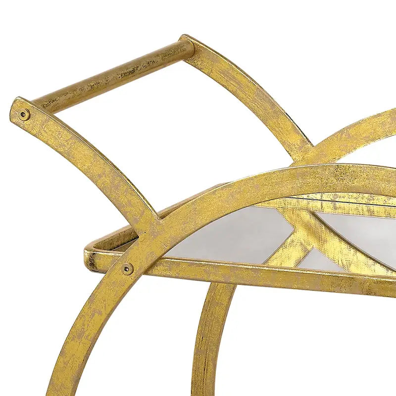 Gold Metal and Glass Rolling Bar Cart
