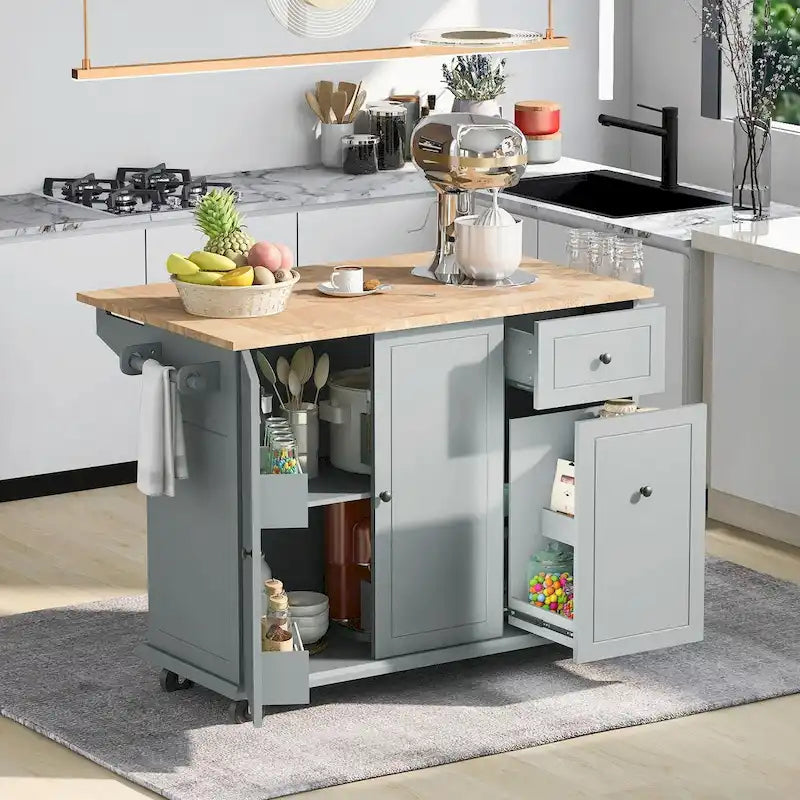 Rolling Kitchen Cart with Drop Leaf and Pull-Out Storage