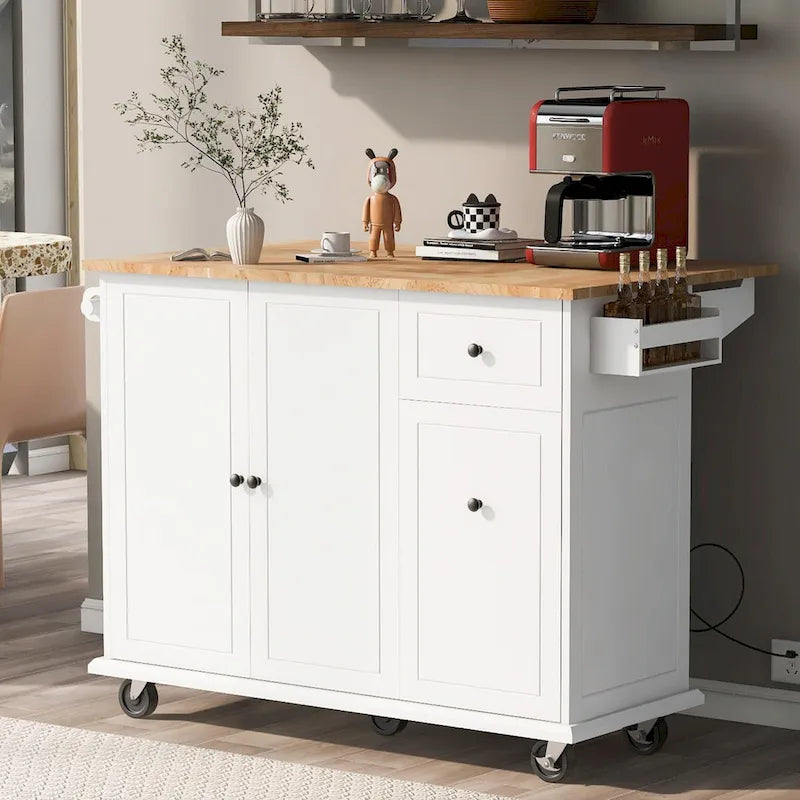 Rolling Kitchen Cart with Drop Leaf, Storage Rack, and 3-Tier Cabinet Organizer