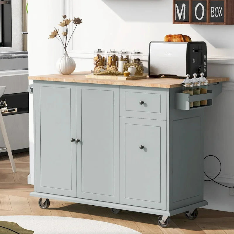 Rolling Kitchen Cart with Drop Leaf and Pull-Out Storage