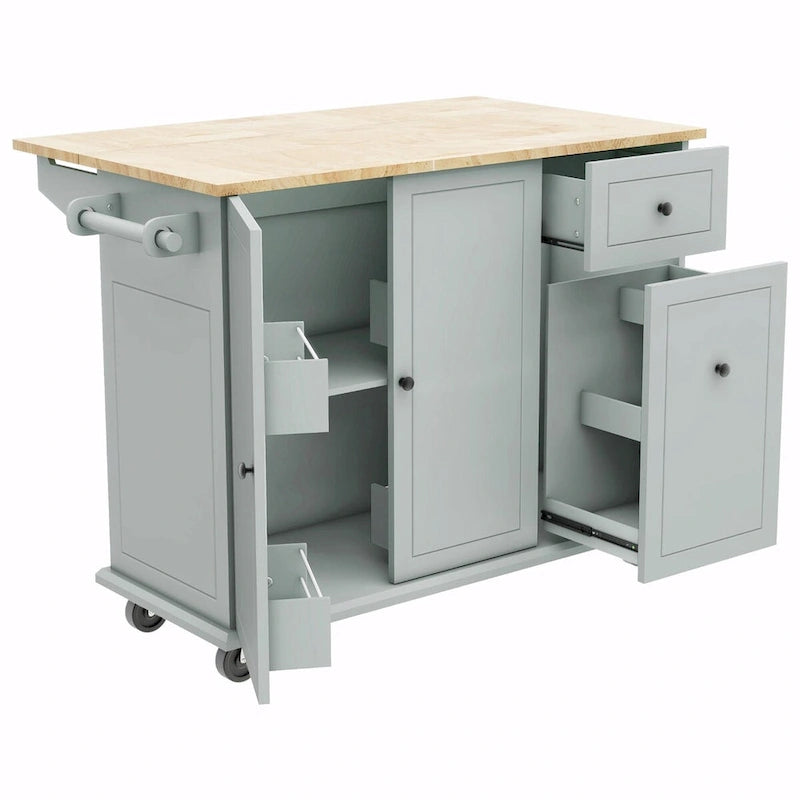 Rolling Kitchen Cart with Drop Leaf and Pull-Out Storage