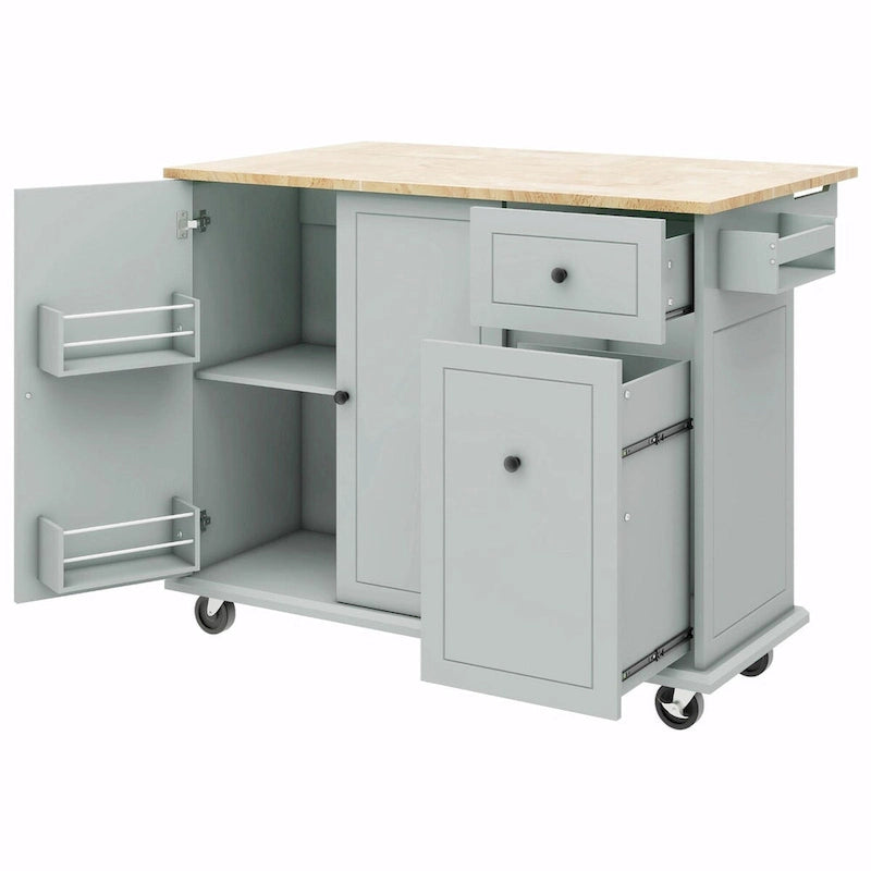 Rolling Kitchen Cart with Drop Leaf and Pull-Out Storage