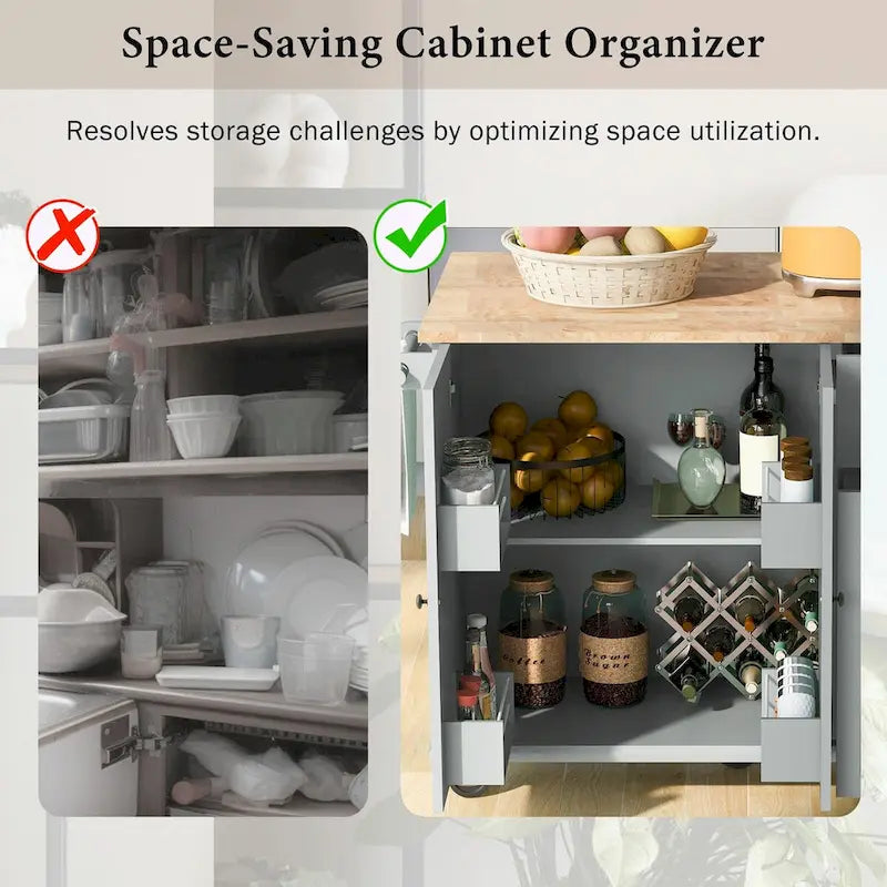 Rolling Kitchen Cart with Drop Leaf and Pull-Out Storage