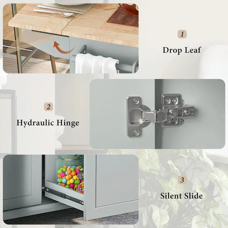 Rolling Kitchen Cart with Drop Leaf and Pull-Out Storage