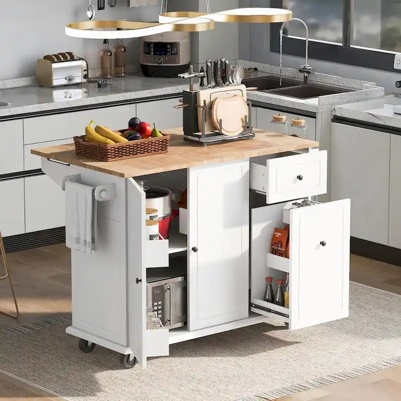 Rolling Kitchen Cart with Drop Leaf and Pull-Out Storage