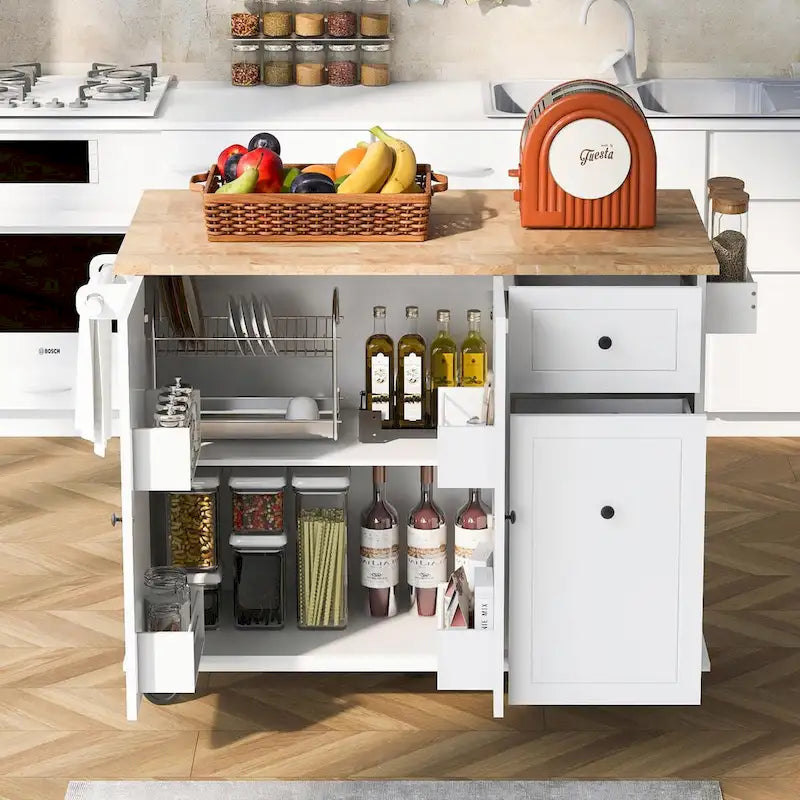 Rolling Kitchen Cart with Drop Leaf and Pull-Out Storage