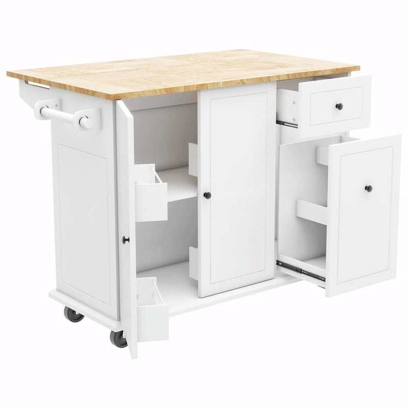 Rolling Kitchen Cart with Drop Leaf and Pull-Out Storage