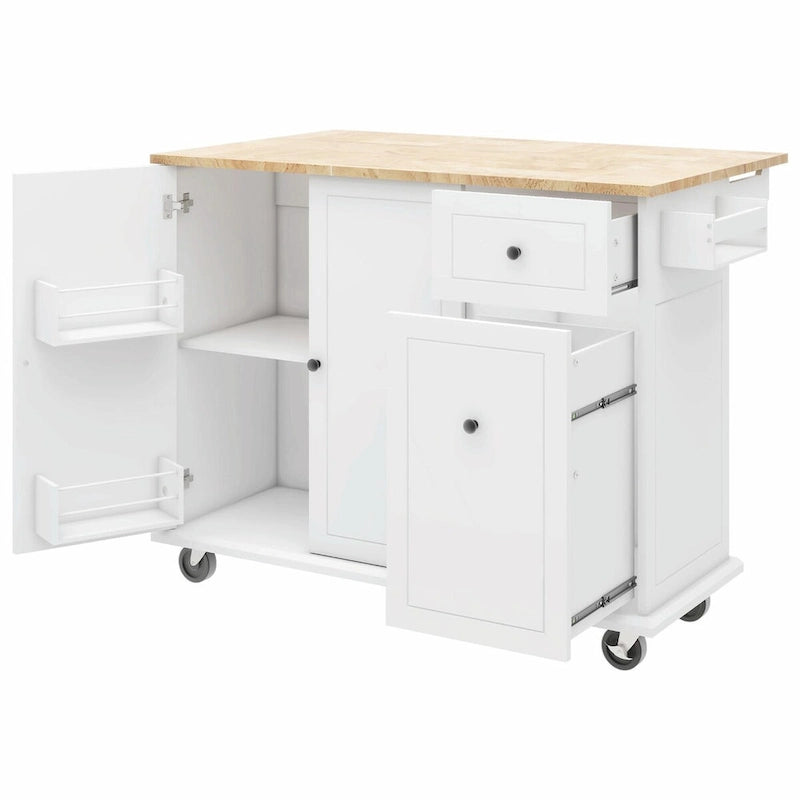 Rolling Kitchen Cart with Drop Leaf and Pull-Out Storage