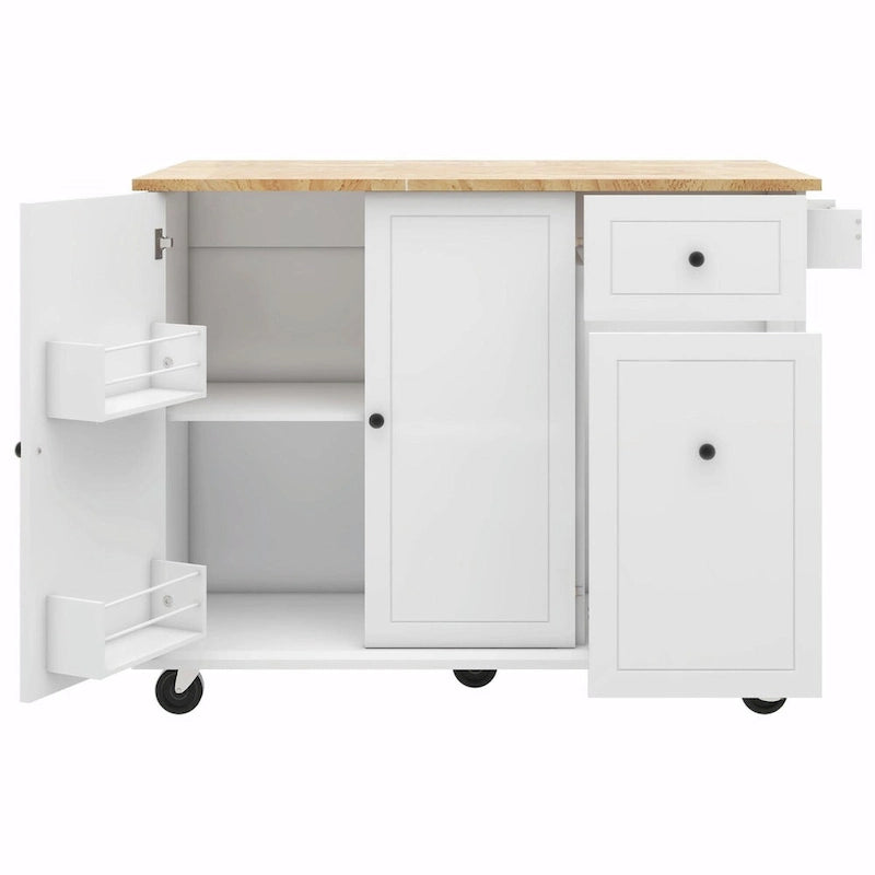 Rolling Kitchen Cart with Drop Leaf and Pull-Out Storage