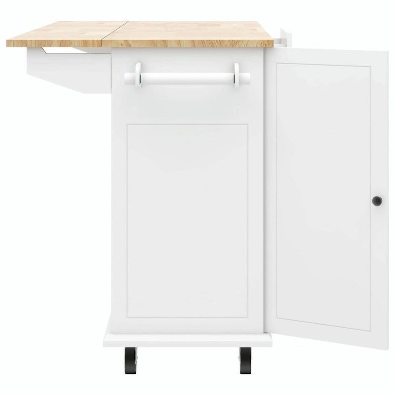 Rolling Kitchen Cart with Drop Leaf and Pull-Out Storage