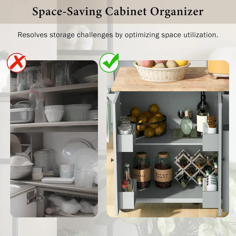 53.9-Inch Rolling Kitchen Island with Drop-Leaf Top and Pull-Out Storage