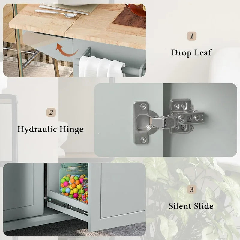 53.9-Inch Rolling Kitchen Island with Drop-Leaf Top and Pull-Out Storage