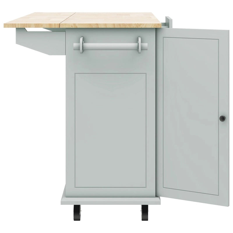53.9-Inch Rolling Kitchen Island with Drop-Leaf Top and Pull-Out Storage